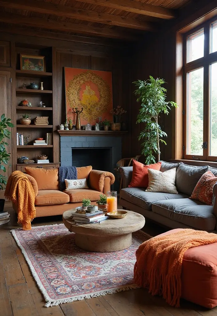25 Living Room Decor Ideas Featuring Rich Dark Wood Finishes 71 25 Living Room Decor Ideas Featuring Rich Dark Wood Finishes - 23. Dark Wood for a Modern Bohemian Vibe
