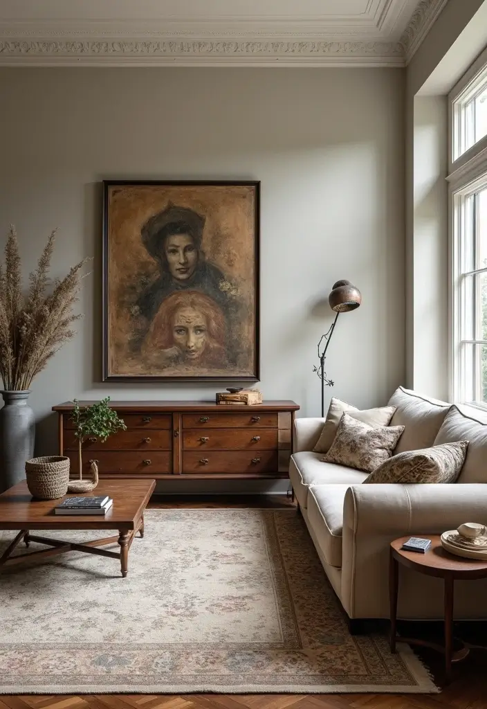 25 Living Room Decor Ideas Featuring Rich Dark Wood Finishes 30 25 Living Room Decor Ideas Featuring Rich Dark Wood Finishes - 8. Merging Old and New with Dark Wood