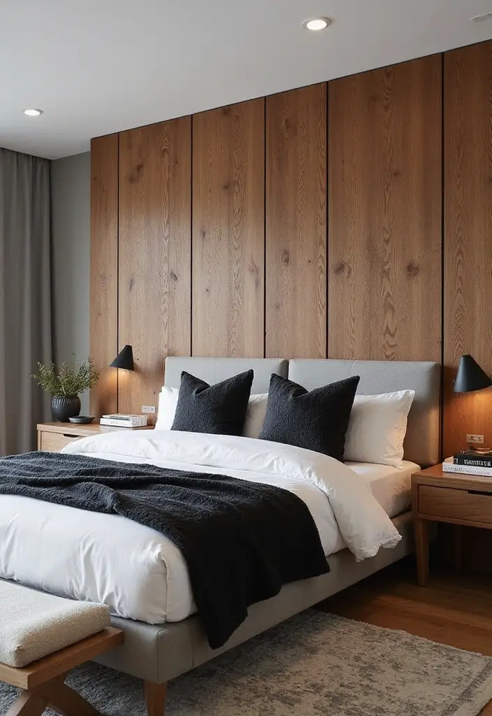 25 Natural Wood Black and White Decor Ideas for Modern Homes 42 25 Natural Wood Black and White Decor Ideas for Modern Homes - 12. Wood Plank Headboards