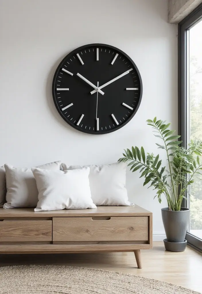 25 Natural Wood Black and White Decor Ideas for Modern Homes 55 25 Natural Wood Black and White Decor Ideas for Modern Homes - 17. Black and White Wall Clocks