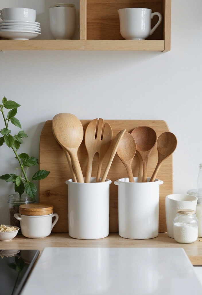 25 Natural Wood Black and White Decor Ideas for Modern Homes 56 25 Natural Wood Black and White Decor Ideas for Modern Homes - 18. Wood-Handled Kitchen Utensils