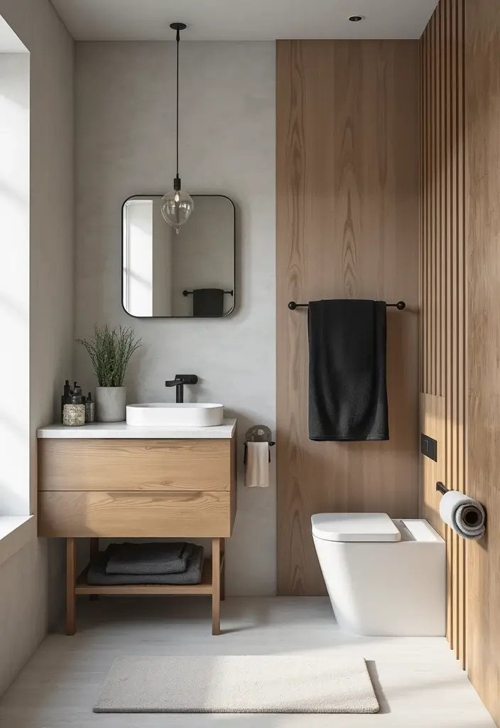 25 Natural Wood Black and White Decor Ideas for Modern Homes 61 25 Natural Wood Black and White Decor Ideas for Modern Homes - 21. Wood and White Bathroom Accents