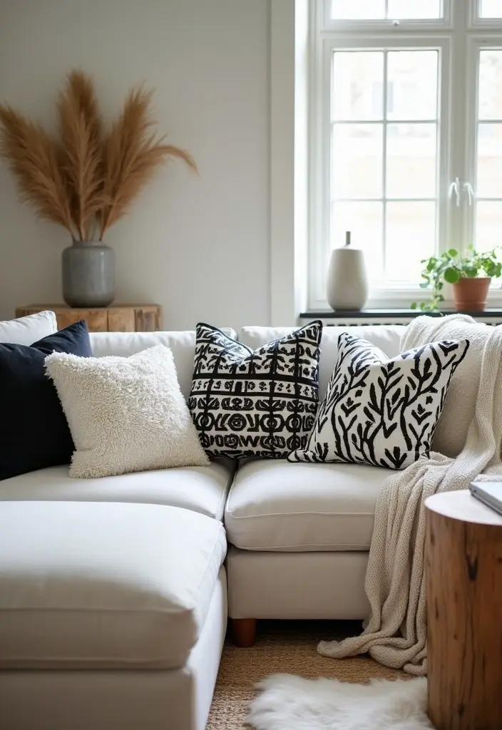 25 Natural Wood Black and White Decor Ideas for Modern Homes 29 25 Natural Wood Black and White Decor Ideas for Modern Homes - 5. Monochrome Throw Pillows
