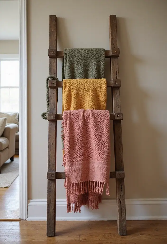 25 Simple DIY Wood Projects for Chic and Affordable Home Decor 22 25 Simple DIY Wood Projects for Chic and Affordable Home Decor - 4. Wooden Blanket Ladder