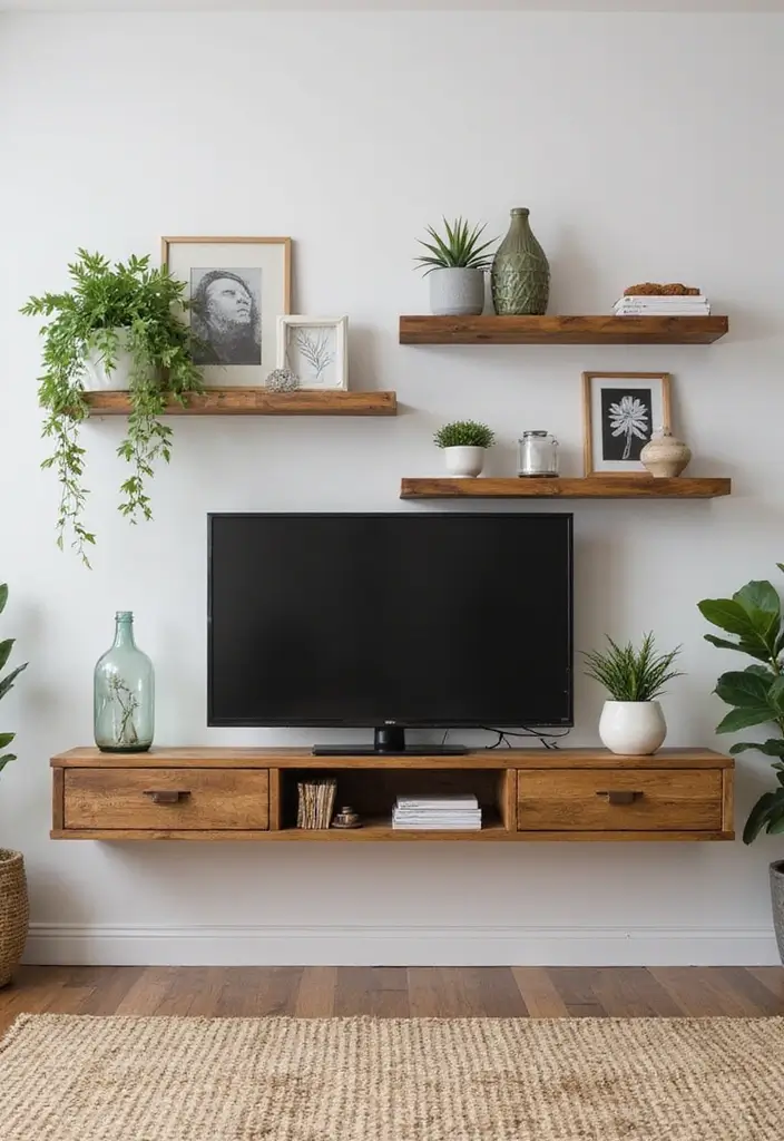 25 TV Wall Decor Ideas Using Pallet Wood 27 25 TV Wall Decor Ideas Using Pallet Wood - 13. Pallet Wood Floating Shelves