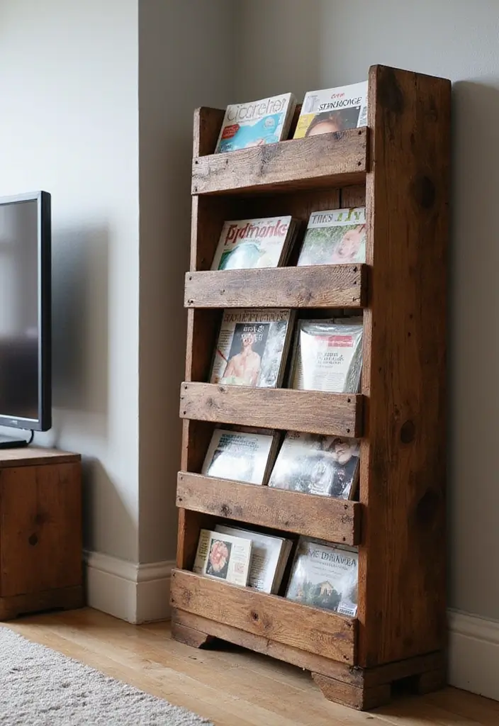 25 TV Wall Decor Ideas Using Pallet Wood 33 25 TV Wall Decor Ideas Using Pallet Wood - 19. Pallet Wood Magazine Rack