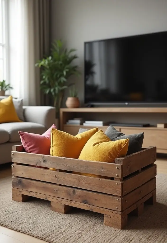 25 TV Wall Decor Ideas Using Pallet Wood 43 25 TV Wall Decor Ideas Using Pallet Wood - 23. Pallet Wood Cushion Box
