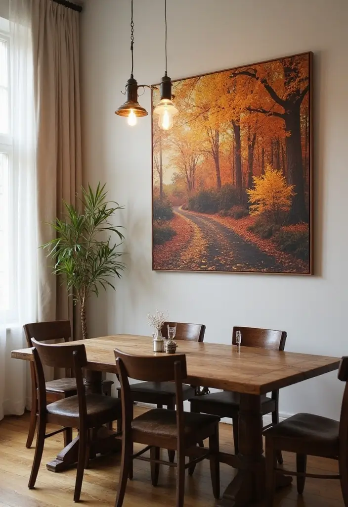 25 Traditional Dining Room Decor Ideas with Dark Wood Accents 33 25 Traditional Dining Room Decor Ideas with Dark Wood Accents - 11. Statement Wall Art