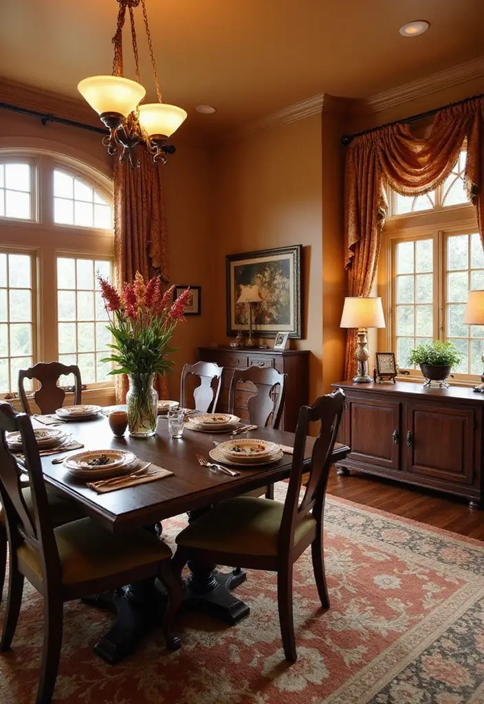 25 Traditional Dining Room Decor Ideas with Dark Wood Accents 22 25 Traditional Dining Room Decor Ideas with Dark Wood Accents - 8. Warm Color Palette