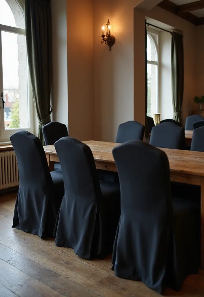 27 Black and Wood Party Decor Ideas for a Classy Setup 57 27 Black and Wood Party Decor Ideas for a Classy Setup - 17. Elegant Black Chair Covers
