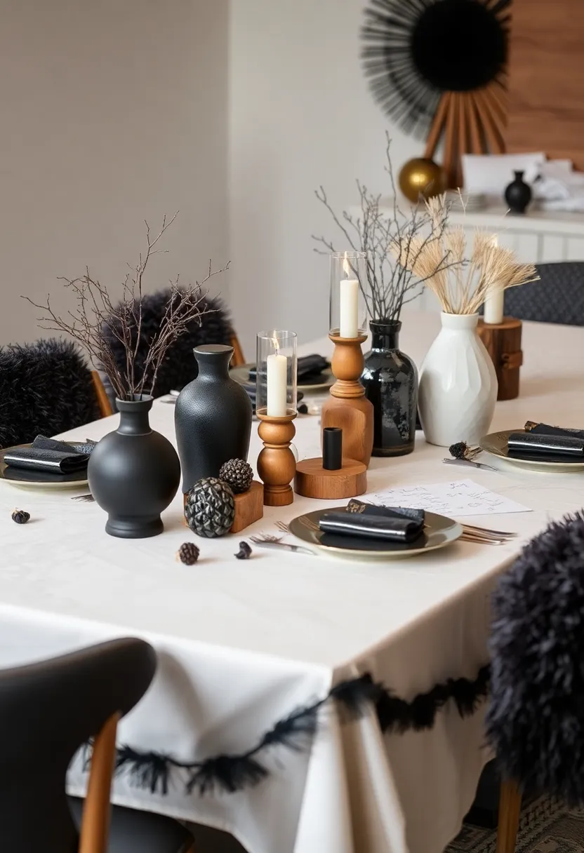27 Black and Wood Party Decor Ideas for a Classy Setup 64 27 Black and Wood Party Decor Ideas for a Classy Setup - 18. Creative Black Table Decorations