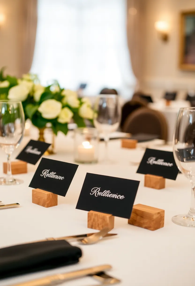 27 Black and Wood Party Decor Ideas for a Classy Setup 71 27 Black and Wood Party Decor Ideas for a Classy Setup - 19. Personalized Black and Wood Place Settings