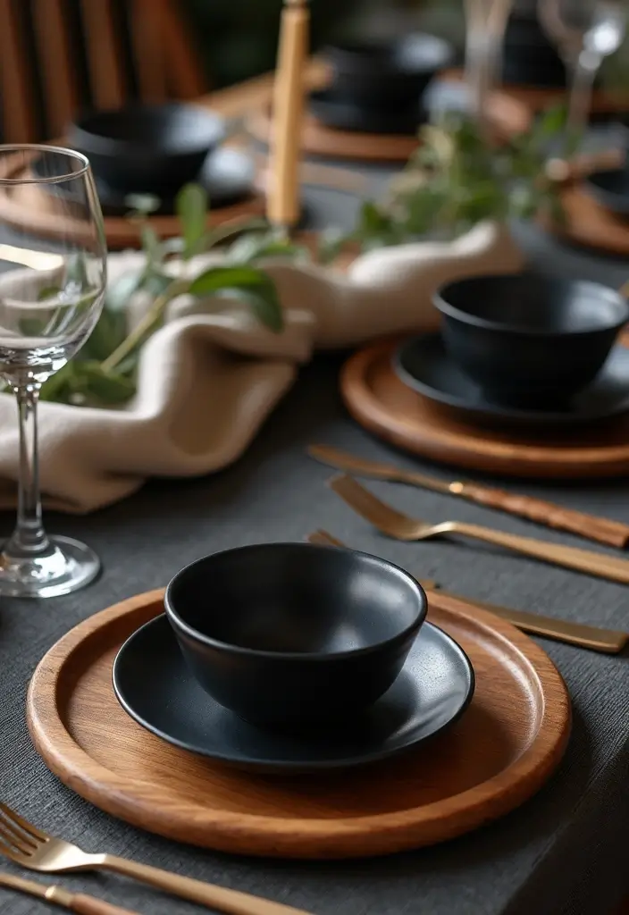 27 Black and Wood Party Decor Ideas for a Classy Setup 4 27 Black and Wood Party Decor Ideas for a Classy Setup - 2. Elegant Black Tableware