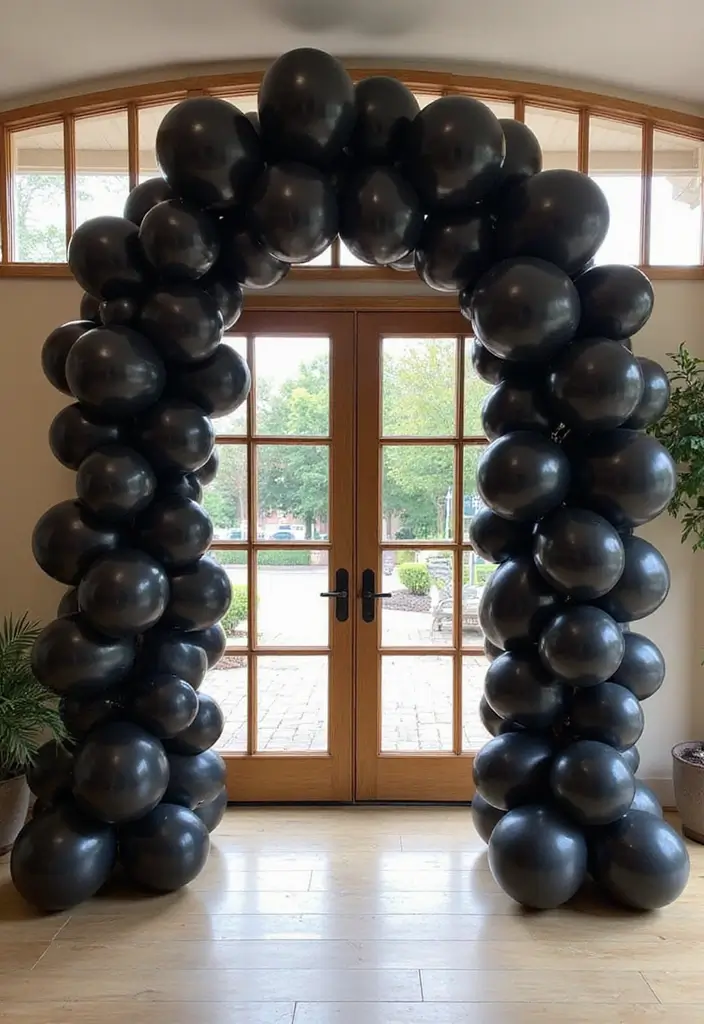 27 Black and Wood Party Decor Ideas for a Classy Setup 12 27 Black and Wood Party Decor Ideas for a Classy Setup - 4. Black Balloon Arches