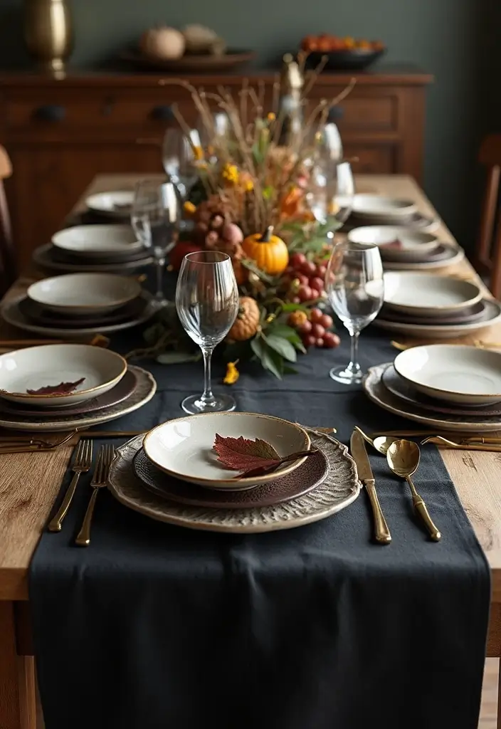 27 Black and Wood Party Decor Ideas for a Classy Setup 19 27 Black and Wood Party Decor Ideas for a Classy Setup - 5. Sophisticated Table Runners