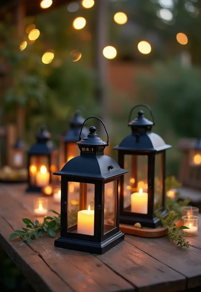 27 Black and Wood Party Decor Ideas for a Classy Setup 27 27 Black and Wood Party Decor Ideas for a Classy Setup - 7. Chic Black Lanterns