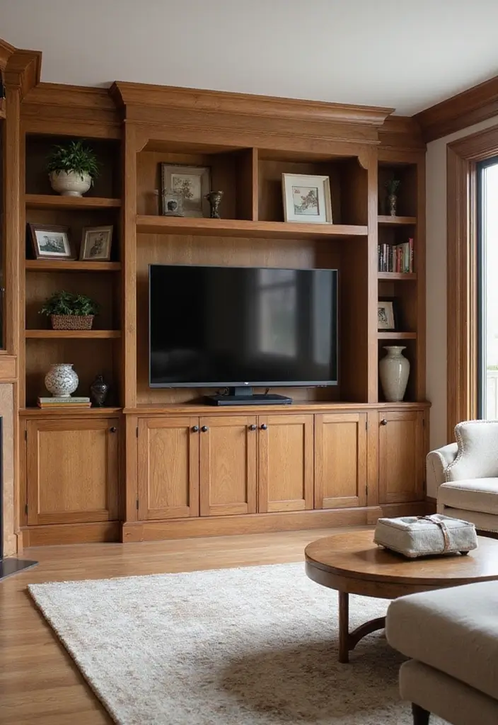 27 Brown Wood Living Room Decor Ideas That Feel Cozy and Balanced 23 27 Brown Wood Living Room Decor Ideas That Feel Cozy and Balanced - 11. Use Brown Wood for Built-Ins