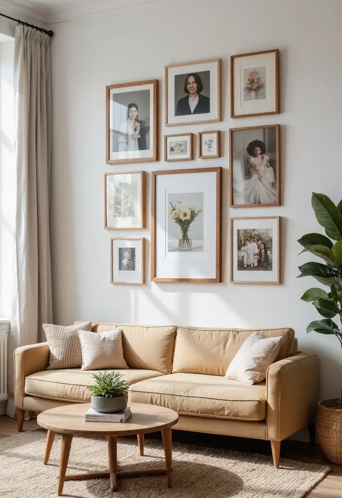 27 Brown Wood Living Room Decor Ideas That Feel Cozy and Balanced 24 27 Brown Wood Living Room Decor Ideas That Feel Cozy and Balanced - 12. Accent with Brown Wood Frames