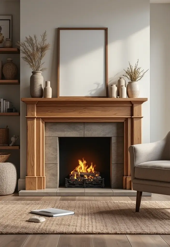 27 Brown Wood Living Room Decor Ideas That Feel Cozy and Balanced 25 27 Brown Wood Living Room Decor Ideas That Feel Cozy and Balanced - 13. Add a Brown Wood Fireplace Mantel