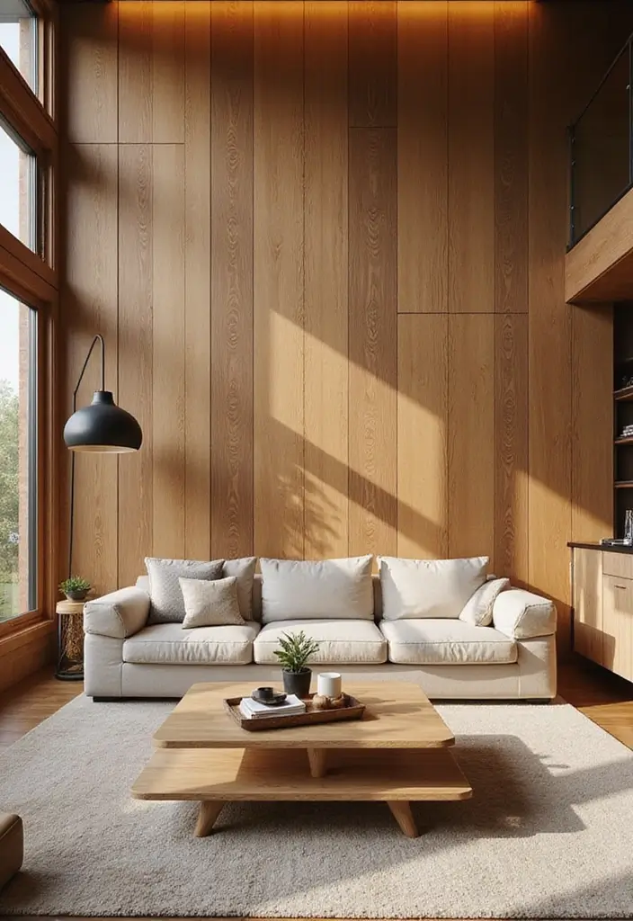 27 Brown Wood Living Room Decor Ideas That Feel Cozy and Balanced 40 27 Brown Wood Living Room Decor Ideas That Feel Cozy and Balanced - 16. Utilize Wooden Wall Panels
