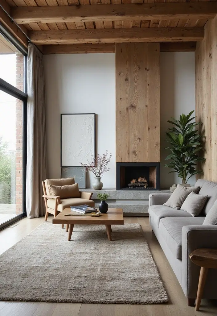 27 Brown Wood Living Room Decor Ideas That Feel Cozy and Balanced 43 27 Brown Wood Living Room Decor Ideas That Feel Cozy and Balanced - 17. Mix Modern and Rustic Styles