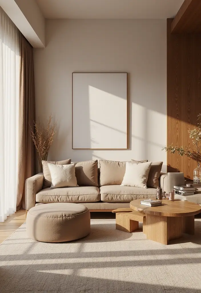 27 Brown Wood Living Room Decor Ideas That Feel Cozy and Balanced 50 27 Brown Wood Living Room Decor Ideas That Feel Cozy and Balanced - 18. Create a Soft Color Contrast