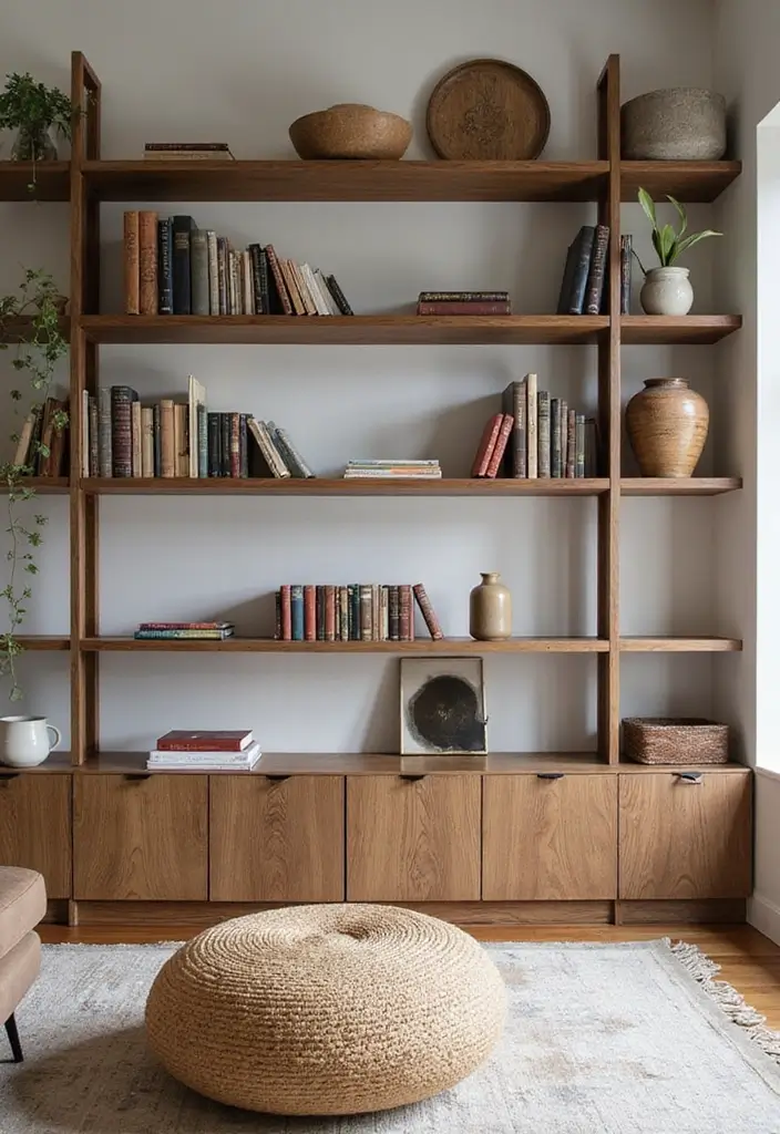 27 Brown Wood Living Room Decor Ideas That Feel Cozy and Balanced 51 27 Brown Wood Living Room Decor Ideas That Feel Cozy and Balanced - 19. Incorporate Open Shelving