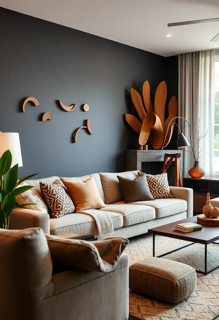 27 Brown Wood Living Room Decor Ideas That Feel Cozy and Balanced 52 27 Brown Wood Living Room Decor Ideas That Feel Cozy and Balanced - 20. Go for Wooden Sculptural Pieces