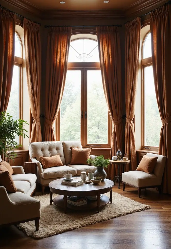 27 Brown Wood Living Room Decor Ideas That Feel Cozy and Balanced 54 27 Brown Wood Living Room Decor Ideas That Feel Cozy and Balanced - 22. Use Brown Wood for Window Treatments