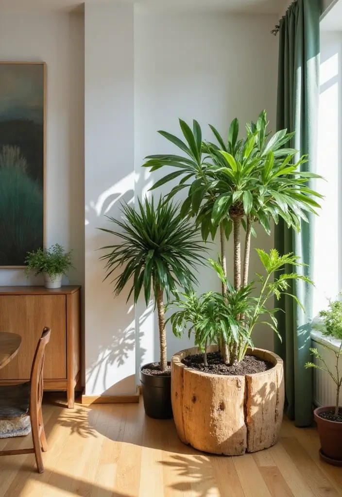 27 Brown Wood Living Room Decor Ideas That Feel Cozy and Balanced 76 27 Brown Wood Living Room Decor Ideas That Feel Cozy and Balanced - 26. Use Wooden Planters for Indoor Plants