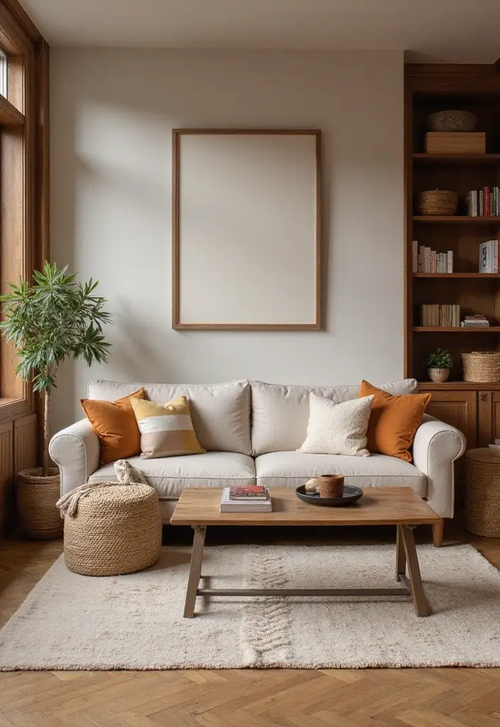 27 Brown Wood Living Room Decor Ideas That Feel Cozy and Balanced 3 27 Brown Wood Living Room Decor Ideas That Feel Cozy and Balanced - 3. Warm Color Palettes with Brown Accents