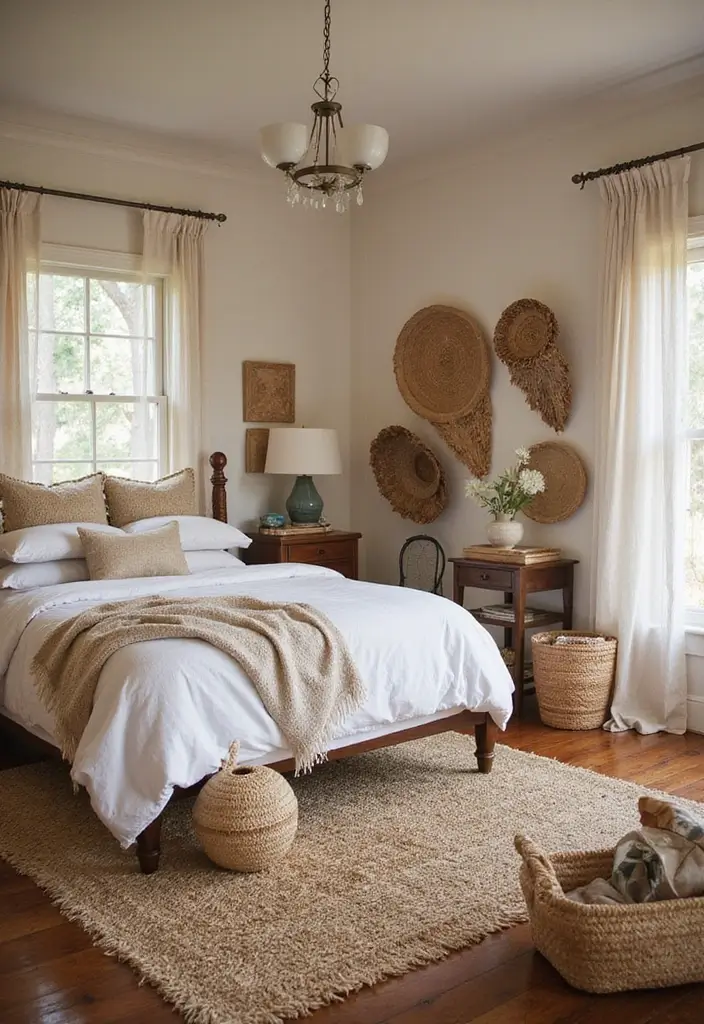 27 Dark Wood Bedroom Furniture Ideas with Boho Charm 43 27 Dark Wood Bedroom Furniture Ideas with Boho Charm - 13. Natural Fiber Elements