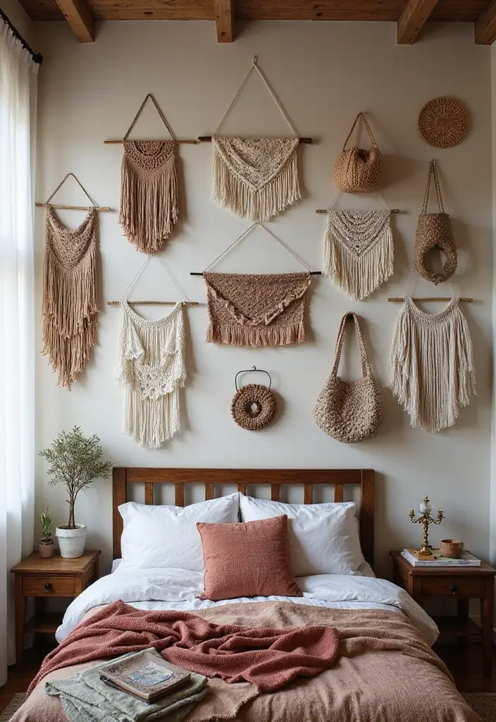27 Dark Wood Bedroom Furniture Ideas with Boho Charm 45 27 Dark Wood Bedroom Furniture Ideas with Boho Charm - 15. Textured Wall Hangings