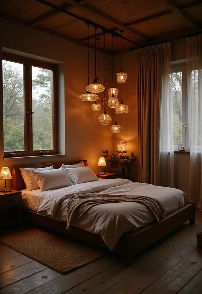 27 Dark Wood Bedroom Furniture Ideas with Boho Charm 51 27 Dark Wood Bedroom Furniture Ideas with Boho Charm - 17. Unique Lighting Solutions
