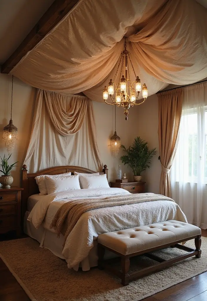 27 Dark Wood Bedroom Furniture Ideas with Boho Charm 56 27 Dark Wood Bedroom Furniture Ideas with Boho Charm - 18. Boho-Inspired Ceiling Decor