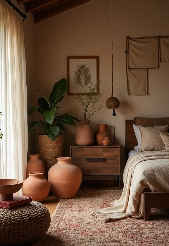 27 Dark Wood Bedroom Furniture Ideas with Boho Charm 64 27 Dark Wood Bedroom Furniture Ideas with Boho Charm - 20. Earthy Accents