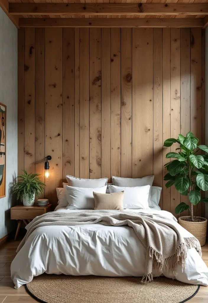 27 Dark Wood Bedroom Furniture Ideas with Boho Charm 10 27 Dark Wood Bedroom Furniture Ideas with Boho Charm - 4. Rustic Wood Accent Wall