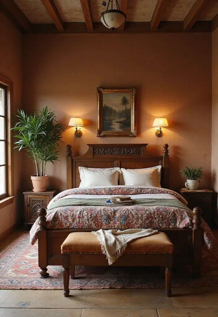 27 Dark Wood Bedroom Furniture Ideas with Boho Charm 17 27 Dark Wood Bedroom Furniture Ideas with Boho Charm - 5. Earthy Color Palettes