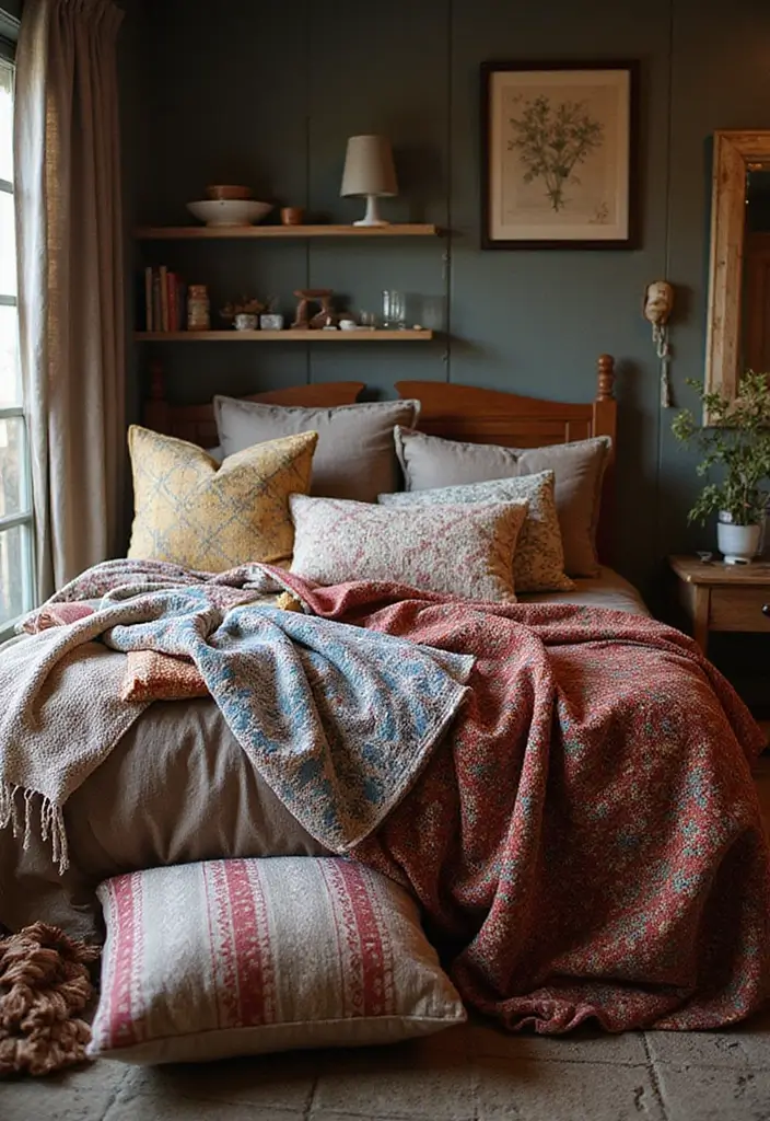 27 Dark Wood Bedroom Furniture Ideas with Boho Charm 24 27 Dark Wood Bedroom Furniture Ideas with Boho Charm - 6. Bohemian Textiles
