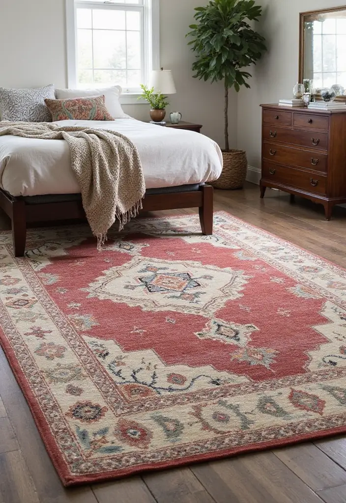 27 Dark Wood Bedroom Furniture Ideas with Boho Charm 26 27 Dark Wood Bedroom Furniture Ideas with Boho Charm - 8. Layered Rugs