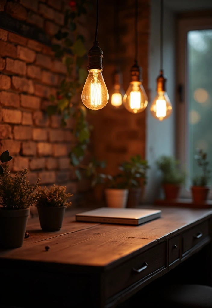27 Dark Wood Desk Decor Ideas for a Stylish Home Office 46 27 Dark Wood Desk Decor Ideas for a Stylish Home Office - 16. Warm Lighting with Edison Bulbs