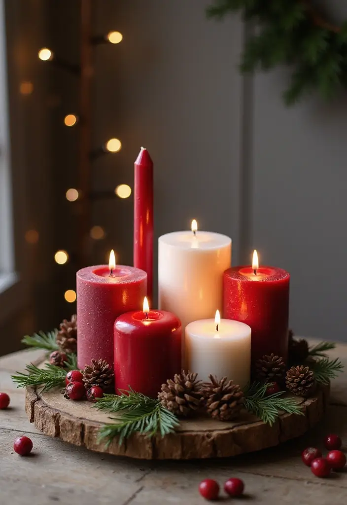 27 Red White and Wood Christmas Decor Ideas for Holiday Warmth 58 27 Red White and Wood Christmas Decor Ideas for Holiday Warmth - 10. Candle Displays