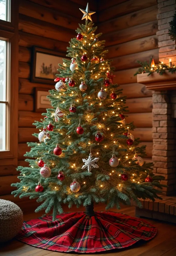 27 Red White and Wood Christmas Decor Ideas for Holiday Warmth 8 27 Red White and Wood Christmas Decor Ideas for Holiday Warmth - 2. Cozy Cabin Christmas Tree