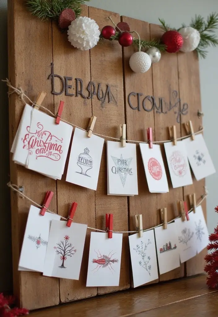 27 Red White and Wood Christmas Decor Ideas for Holiday Warmth 100 27 Red White and Wood Christmas Decor Ideas for Holiday Warmth - 24. Handmade Holiday Cards Display