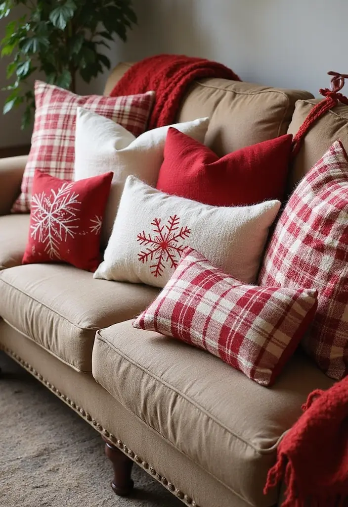 27 Red White and Wood Christmas Decor Ideas for Holiday Warmth 29 27 Red White and Wood Christmas Decor Ideas for Holiday Warmth - 5. Holiday Pillow Accents
