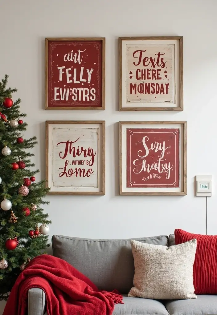 27 Red White and Wood Christmas Decor Ideas for Holiday Warmth 57 27 Red White and Wood Christmas Decor Ideas for Holiday Warmth - 9. Festive Wall Art