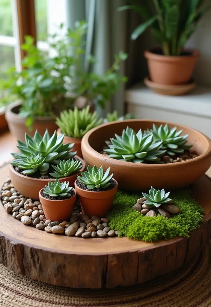 27 Round Wood Coffee Table Decor Ideas That Tie a Room Together 1 27 Round Wood Coffee Table Decor Ideas That Tie a Room Together - 1. Earthy Succulent Collections