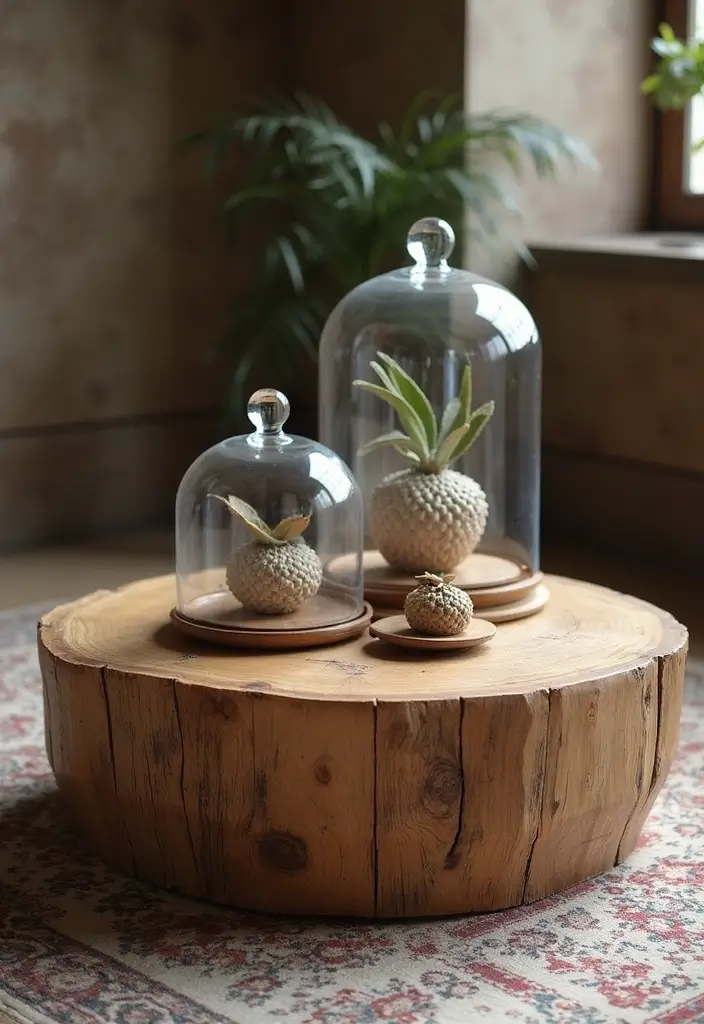 27 Round Wood Coffee Table Decor Ideas That Tie a Room Together 34 27 Round Wood Coffee Table Decor Ideas That Tie a Room Together - 10. Elegant Glass Domes