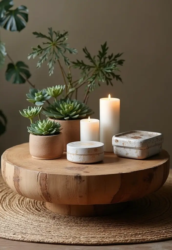 27 Round Wood Coffee Table Decor Ideas That Tie a Room Together 46 27 Round Wood Coffee Table Decor Ideas That Tie a Room Together - 14. Textured Decorative Boxes