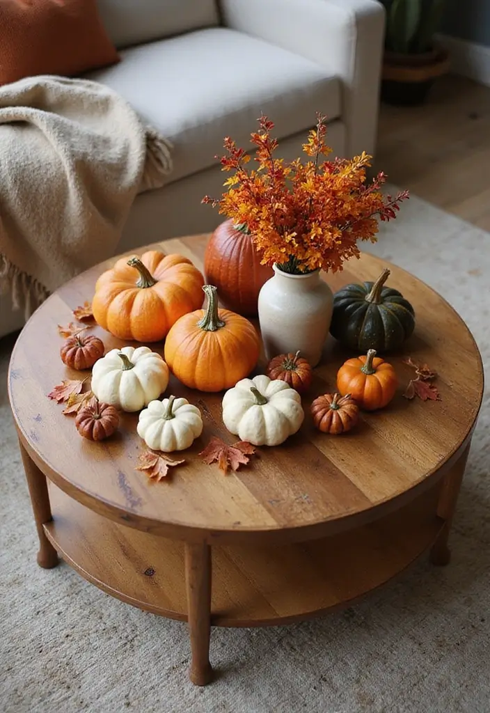 27 Round Wood Coffee Table Decor Ideas That Tie a Room Together 51 27 Round Wood Coffee Table Decor Ideas That Tie a Room Together - 17. Seasonal Decor Rotations